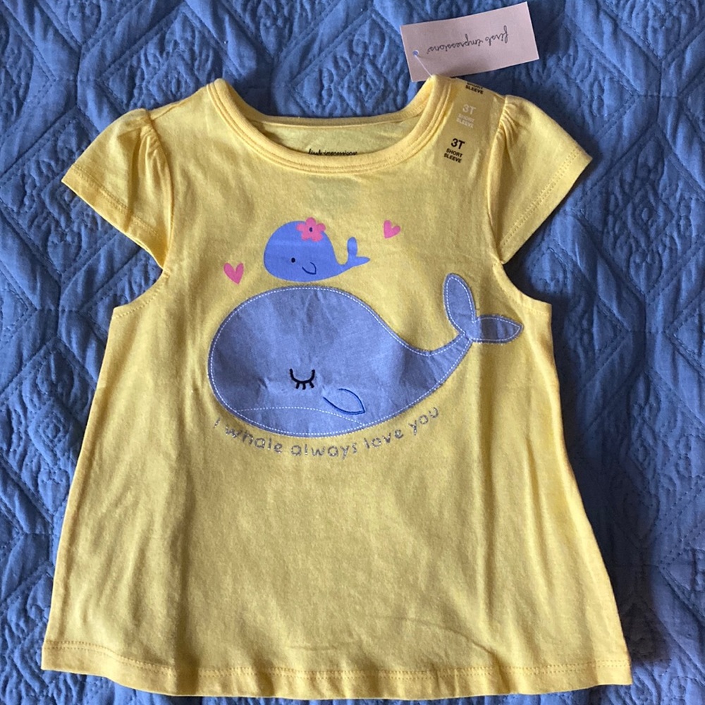 Toddler Girls Yellow Cap Sleeve Whale Shirt 3T